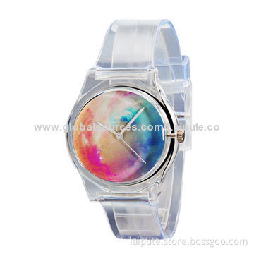 Custom made japan movt watch with plastic case and plastic strapsNew
